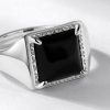 Adjustable Square Black Agate Ring