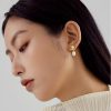Thick Gold Plated Lotus Leaf Shape Baroque Pearl Drop Ear Studs