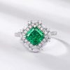 Green Cubic Zirconia Silver Halo Ring