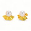 Thick Gold Plated Domed Pearl Stud Earrings
