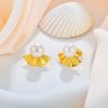 Thick Gold Plated Domed Pearl Stud Earrings