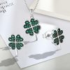 Silver Green Cubic Zirconia Clover Jewelry Set