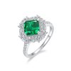 Green Cubic Zirconia Silver Halo Ring