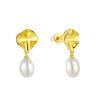 Thick Gold Plated Lotus Leaf Shape Baroque Pearl Drop Ear Studs