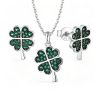 Silver Green Cubic Zirconia Clover Jewelry Set