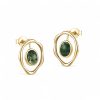 Sterling Silver Gold-plated Inlaid Moss Agate Earrings