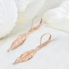 Sterling Silver Rose Gold Plated Leaf Drop Earrings