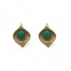 Brass Inlaid Natural Jade Stud Earrings