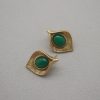 Brass Inlaid Natural Jade Stud Earrings